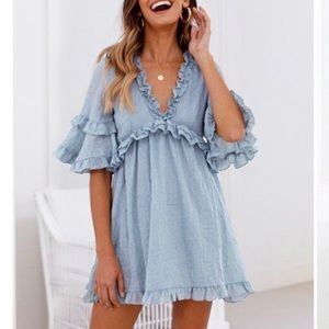 Chambray Dress Tunic With Ruffle Details